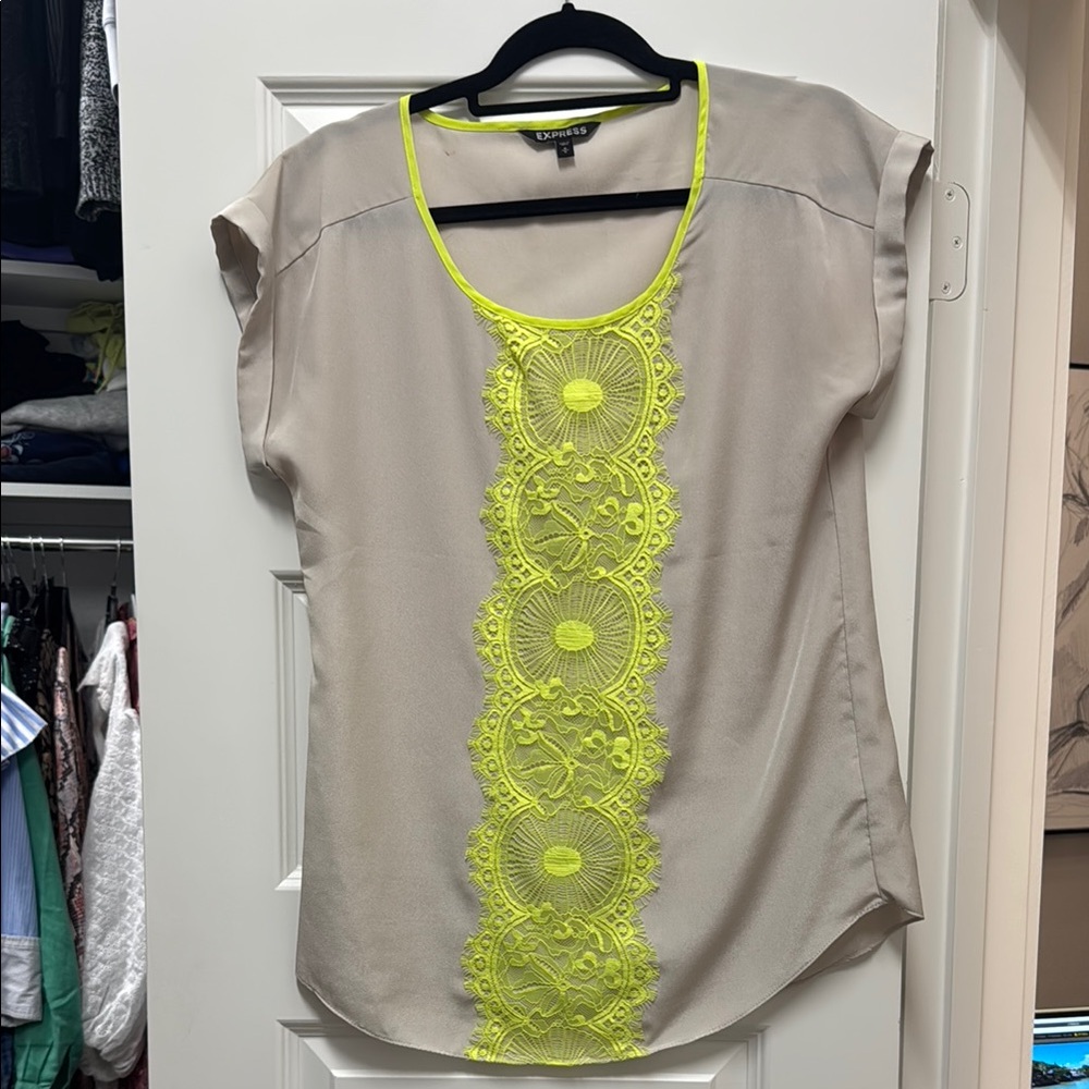 Express Gray and Cream Cap Sleeve Blouse